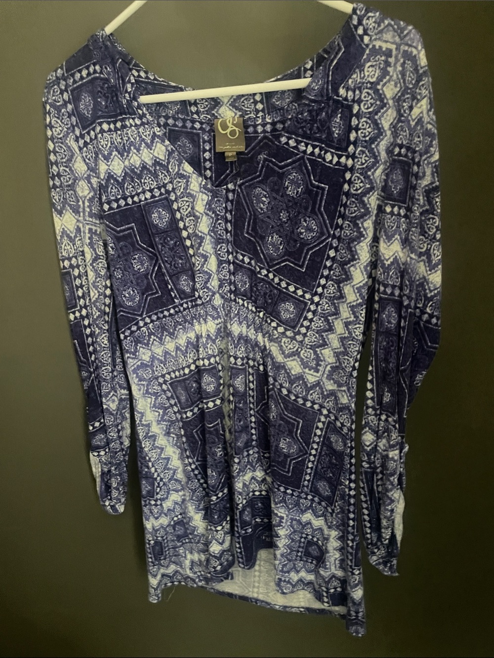 SO Navy and White Patterned Long Sleeve Tunic Top